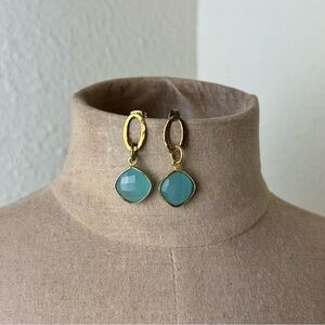 Brass and Quartz Dangle Upcycled Pierced Earrings